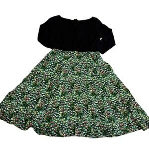 eShakti Floral Dress Womens 6 Black Green‎ Midi Floral Fit Flare Mixed Media